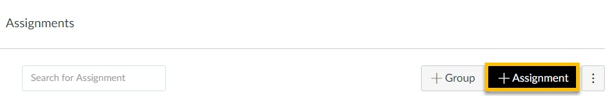 Image of the Canvas assignments window with the +Assignment button highlighted