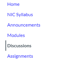 Image of the Course Navigation Menu with the Discussions option highlighted