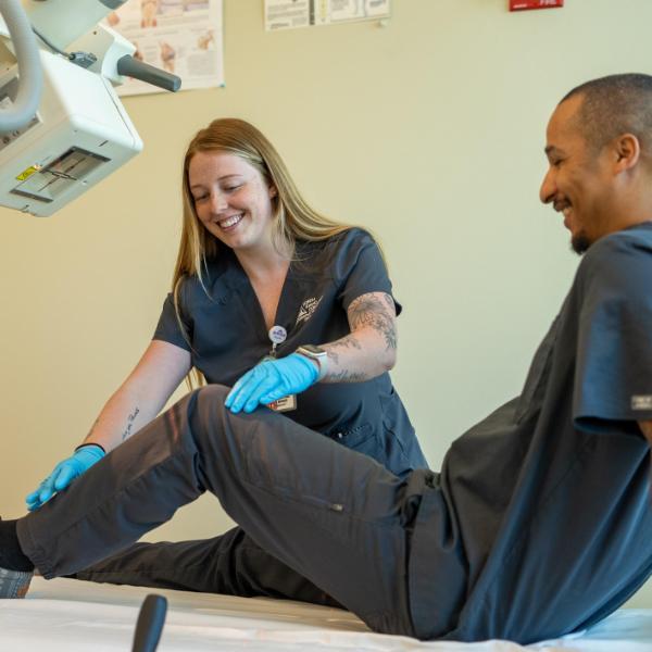 Radiology Class photographing a students knee