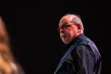 NIC Music Professor Terry Jones stands onstage at the NIC Wind Symphony’s 50th Anniversary Celebration concert on March 20 at the Boswell Hall Schuler Performing Arts Center on NIC’s Coeur d’Alene campus.