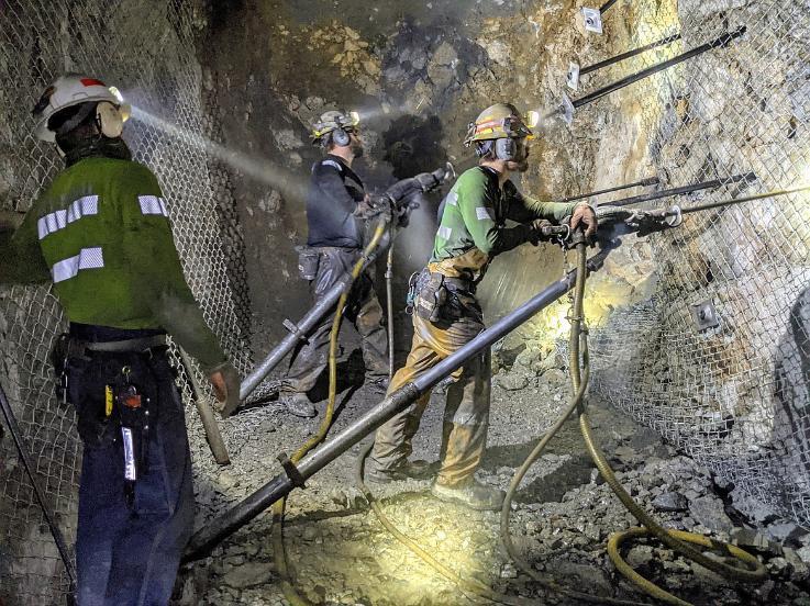 Miners bolt in a stope in the Lucky Friday mine in this 2021 Shoshone News-Press file photo. Courtesy/Shoshone News-Press