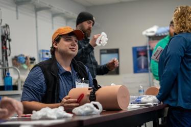 A student listens to an instructor during a Stop the Bleed training class at Safety Fest in 2024 at the North Idaho College Workforce Training Center. (Photo courtesy of North Idaho College)