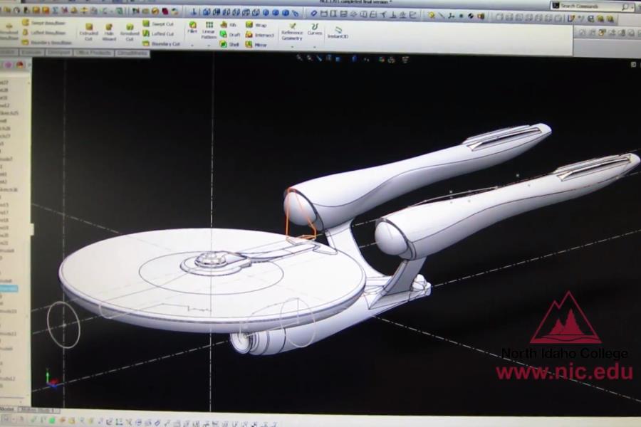Replica of the Enterprise ship from Star Trek being designed on a computer